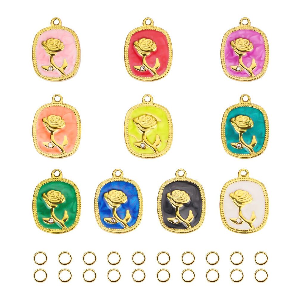 1664 10PCS Rose Charms for Jewelry Making, Gold Plated Stainless Charm